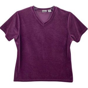 Xhilaration Womens Top V-Neck Velour Stretch Short Sleeve Purple Size Large